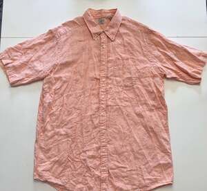 L.L.Bean Men's XL-Tall 100% Linen Short Sleeve Button Up Shirt Salmon Orange
